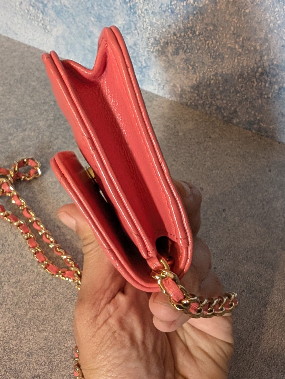 CHANEL Coral Pink Quilted Mini Bag / Wallet on Chain with Gold Hardware - Picture 12 of 16